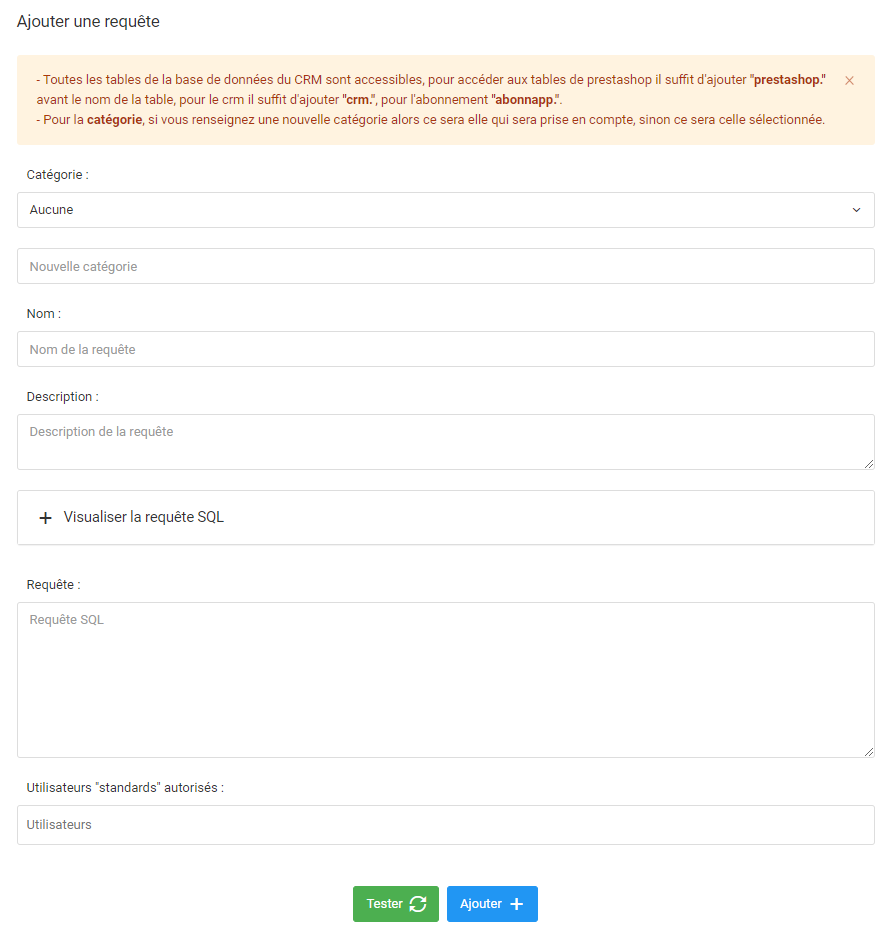 Formulaire Export SQL